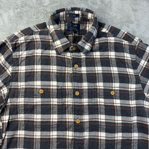 J. Crew Flannel Shirt Men's Medium Brown Plaid Button Down Long Sleeve Cotton